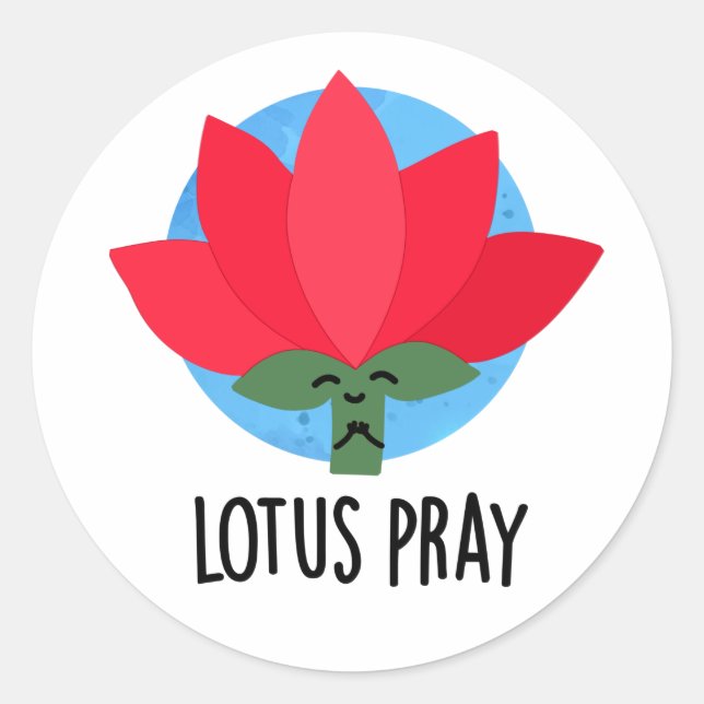 Pegatina Redonda Lotus Pray Funny Plant Pun (Anverso)