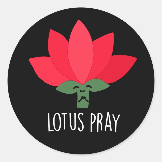 Pegatina Redonda Lotus Pray Funny Plant Pun Dark BG (Anverso)