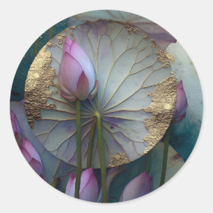 Pegatina Redonda Lotus Reverie Diseño de Flor de Loto