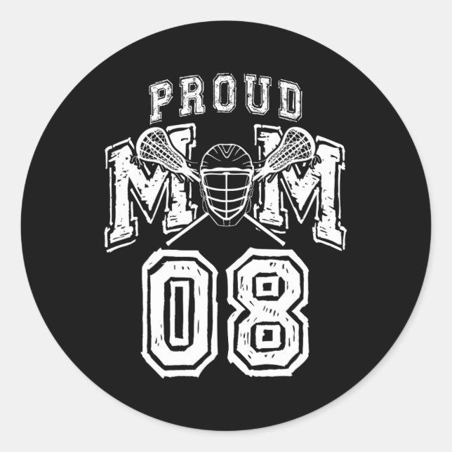 Pegatina Redonda Loud Orgulloso Lacrosse Mom Number Player 08 Mama  (Anverso)