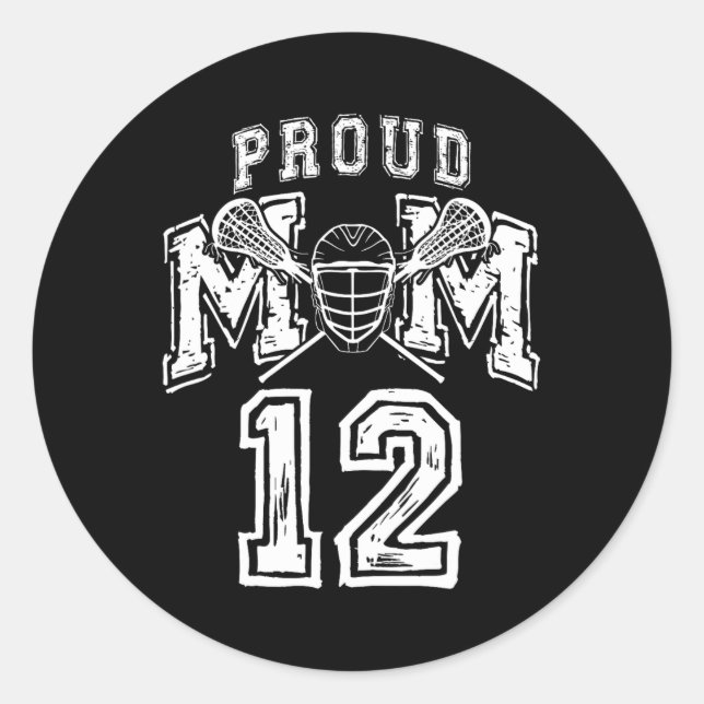 Pegatina Redonda Loud Orgulloso Lacrosse Mom Number Player 12 Mama  (Anverso)