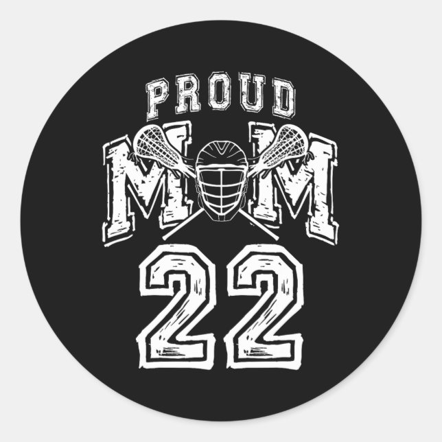 Pegatina Redonda Loud Orgulloso Lacrosse Mom Number Player 22 Mama  (Anverso)