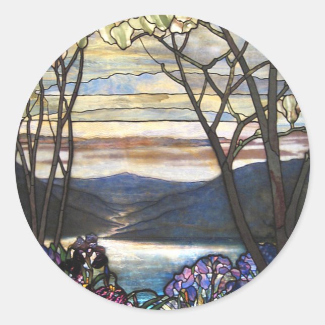 Pegatina Redonda Louis Comfort Tiffany - Vidrio Manchado 4 Magnolia (Anverso)