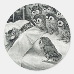 Pegatina Redonda Louis Wain Cat Nightmare Owl Bird