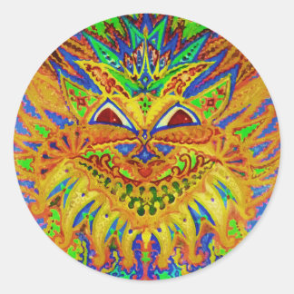 Pegatina Redonda Louis Wain - Gato Blue Paisley