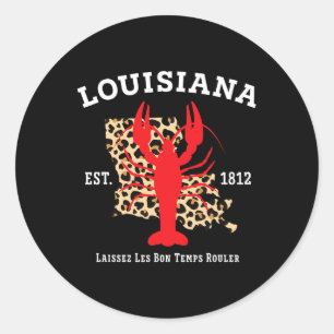 Pegatina Redonda Louisiana Est. 1812 Crawfish Leopard New Orleans M