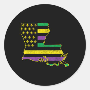 Pegatina Redonda Louisiana Mapa del estado de la bandera estadounid