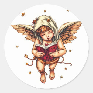 Pegatina Redonda Love 101: La guía de Cupid al romance ❤️ 📖 ✨