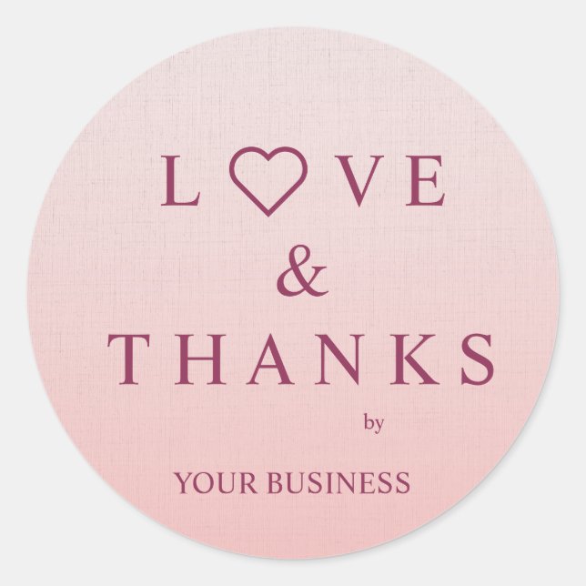 Pegatina Redonda Love and Thanks Quote with Heart in Burgundy (Anverso)