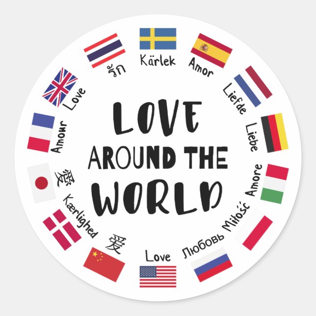 Pegatina Redonda Love Around the World Languages  (Anverso)