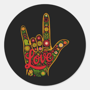 Pegatina Redonda Love Asl Deaf Melanin African American Black Histo