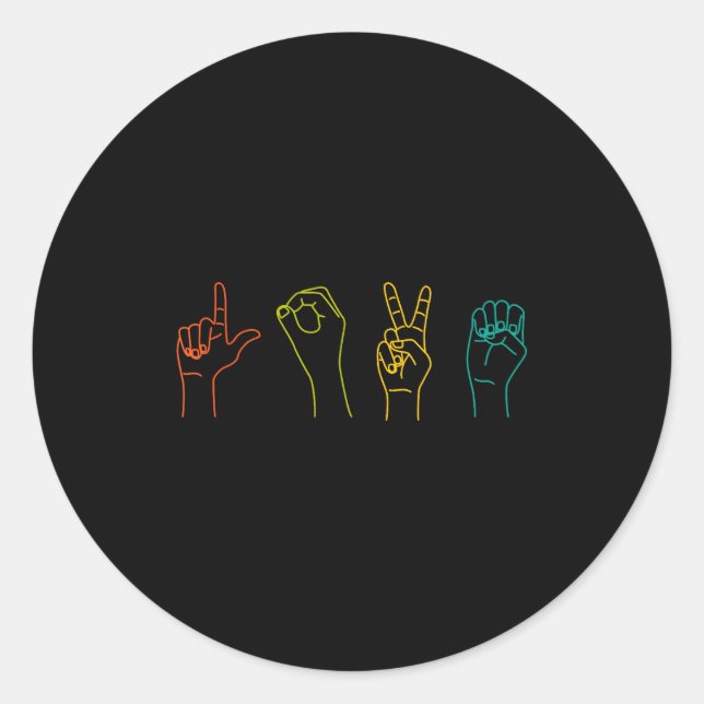 Pegatina Redonda Love Asl Sign Language Alphabet Valentines Day  (Anverso)