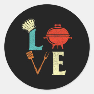 Pegatina Redonda Love Bbq Lover Pitmaster Grill Barbecue