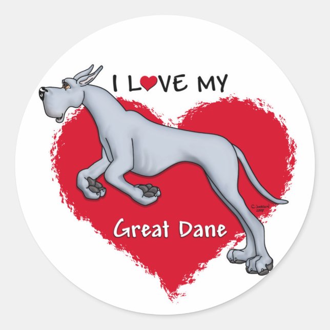 Pegatina Redonda Love Blue Great Dane (Anverso)