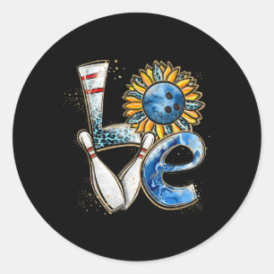 Pegatina Redonda Love Bowling Retro Leopard Sunflower Valentine D