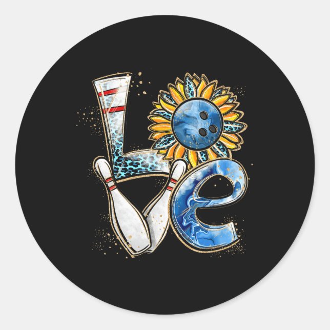 Pegatina Redonda Love Bowling Retro Leopard Sunflower Valentine D (Anverso)
