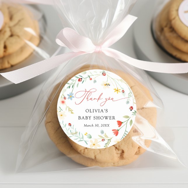 Pegatina Redonda Love bug Garden Wildflower Baby Shower Gracias (Subido por el creador)