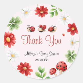 Pegatina Redonda Love Bug Ladybug Baby Shower Thank You