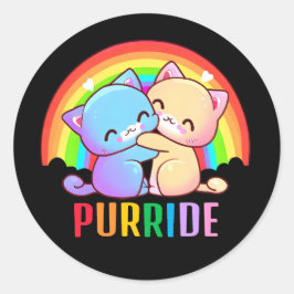 Pegatina Redonda Love Cats Rainbow Black