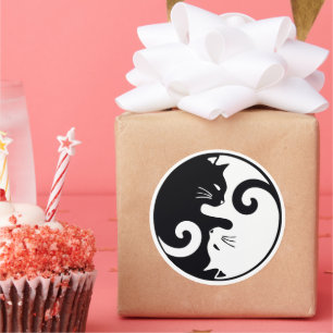 Pegatina Redonda Love Cats Ying Yang