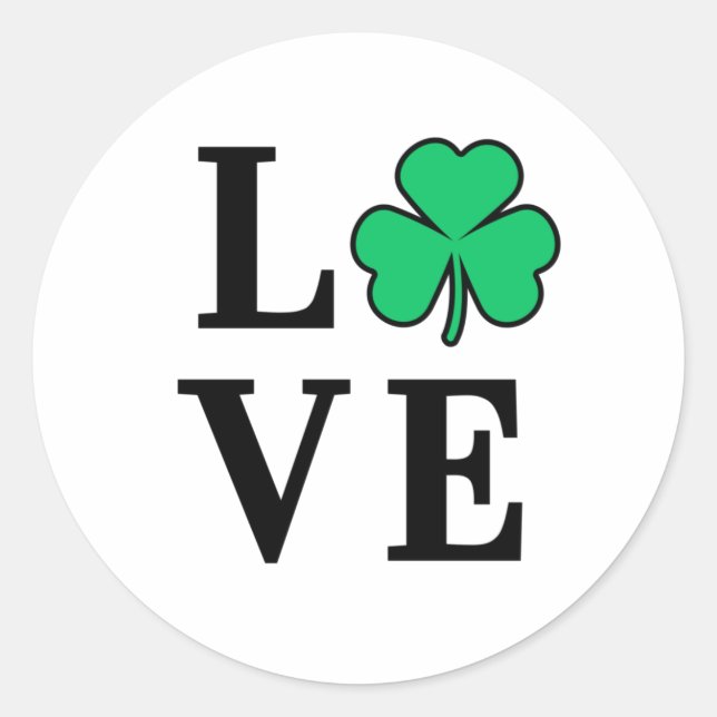 Pegatina Redonda LOVE Clover Shamrock Ireland St Patrick's Fiesta (Anverso)