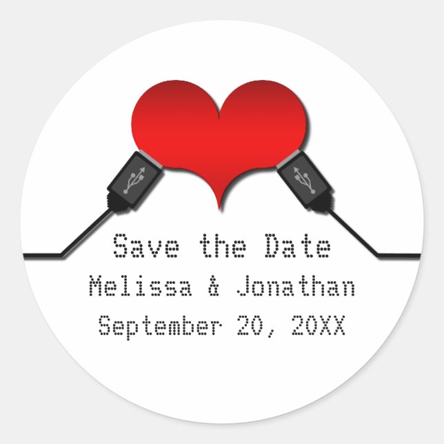 Pegatina Redonda Love Connection USB Save the Date Pegatinas, rojo (Anverso)