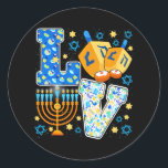 Pegatina Redonda LOVE Cute Hanukkah Decoraciones Dreidel Menorah<br><div class="desc">LOVE Cute Hanukkah Decoraciones Dreidel Menorah</div>