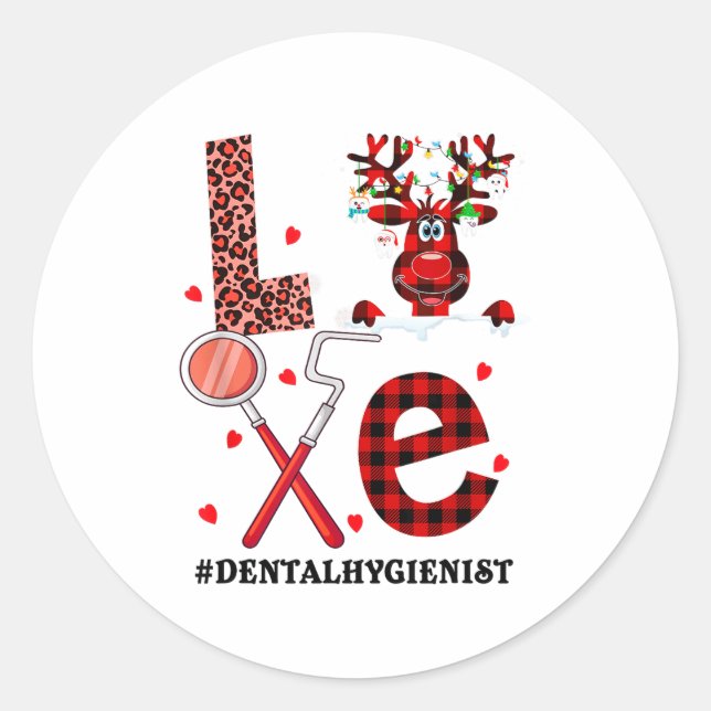 Pegatina Redonda Love Dental Christmas Reindeer Dental Squad Xmas D (Anverso)