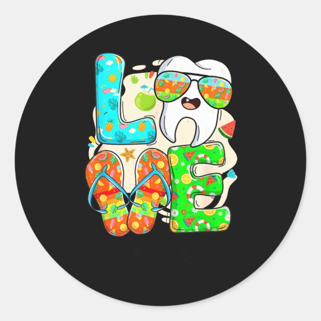 Pegatina Redonda Love Dental Life Cute Tooth Flip Flops Summer Dent (Anverso)