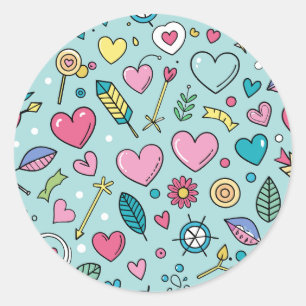 Pegatina Redonda Love Doodle Tapestry
