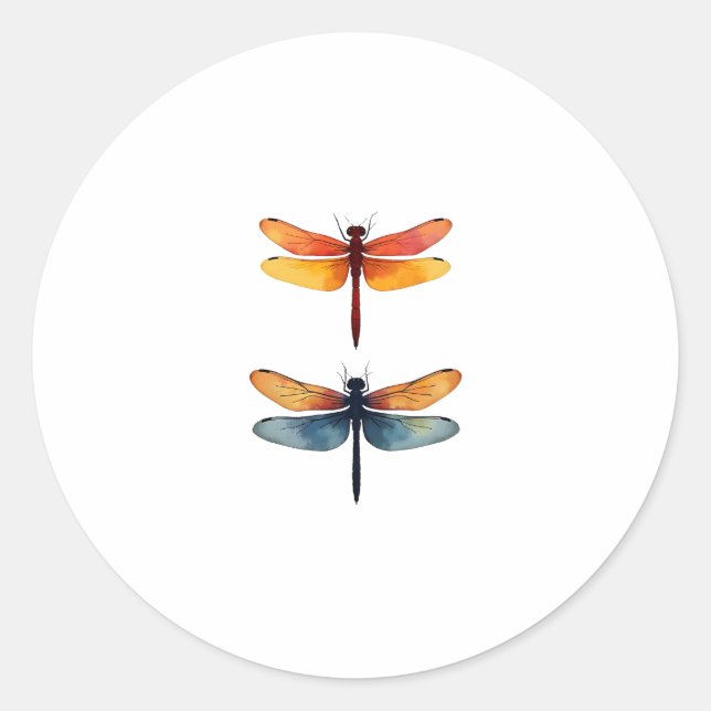 Pegatina Redonda Love Dragonflies child small simple Minimalist Dra (Anverso)