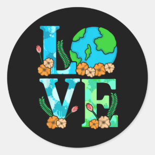 Pegatina Redonda Love Earth Planet Save Earth's Day Graphic