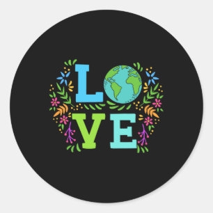 Pegatina Redonda Love Earth Save the Planet Vintage Floral Earth Da