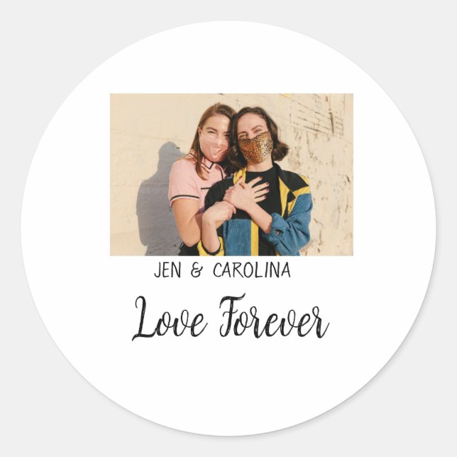 Pegatina Redonda Love Forever LGbtq pareja orgullo agregar nombre d (Anverso)