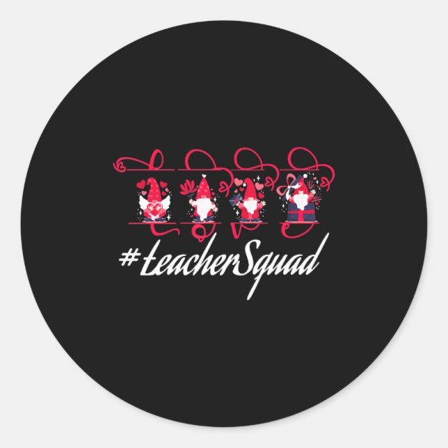 Pegatina Redonda Love Gnome Teacher Squad Happy Valentine Gnome Tea (Anverso)