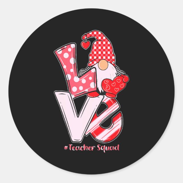 Pegatina Redonda Love Gnome Teacher Squad Happy Valentine Gnome Tea (Anverso)