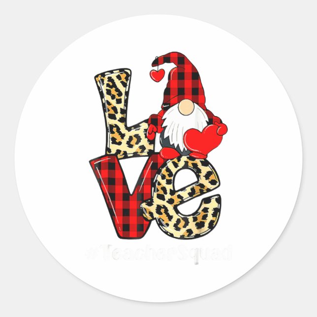 Pegatina Redonda Love Gnome Teacher Squad Valentines Day Teacher St (Anverso)