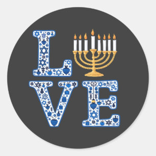 Pegatina Redonda Love Hanukkah Jewish Holiday Menorah
