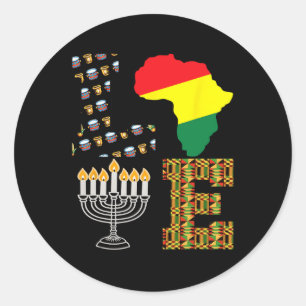 Pegatina Redonda Love Happy Kwanzaa Africa Map Kinara Candles Afric