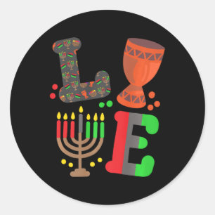 Pegatina Redonda Love Happy Kwanzaa African Map Kinara Candles Men