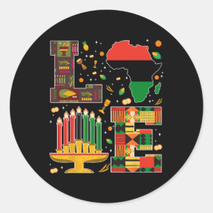 Pegatina Redonda Love Happy Kwanzaa Decorations Africa Map Kinara C