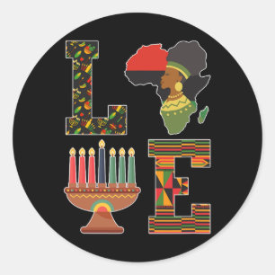 Pegatina Redonda Love Happy Kwanzaa Decorations Africa Map Kinara C