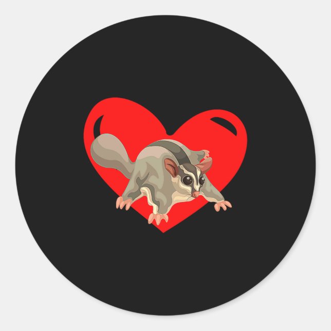 Pegatina Redonda Love Heart Graphic Valentines Day Sugar Glider Bo  (Anverso)