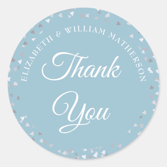 Pegatina Redonda Love Hearts Confetti Script Gracias (Anverso)