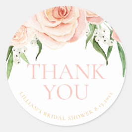 Pegatina Redonda Love In Bloom Pink Floral Bridal Shower Thank You 