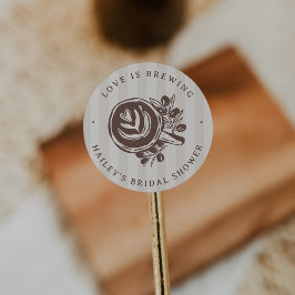 Pegatina Redonda "Love is Brewing" Coffee Bridal Shower Favor