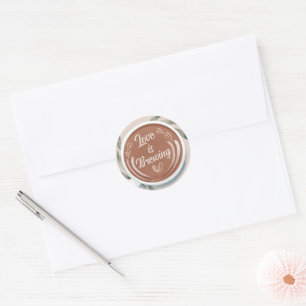 Pegatina Redonda Love is Brewing Mocha Latte Café Regalo de Boda de