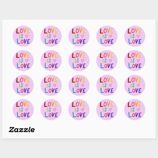 Pegatina Redonda LOVE IS LOVE Rainbow Handlettering Set de (Hoja)