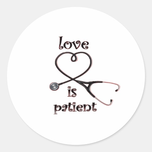Pegatina Redonda Love Is Patient Clean Layout  (Anverso)
