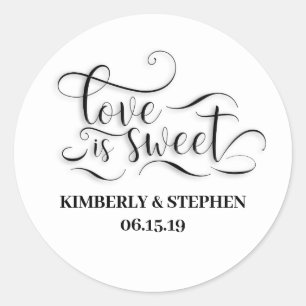 Pegatina Redonda Love is Sweet Elegant Wedding